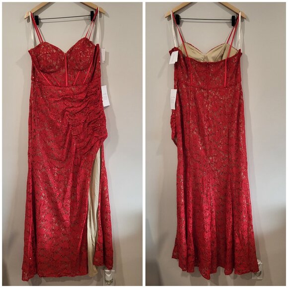 Galina Signature Allover Lace Corset Sheath with Side Slit Size 18 - Picture 2 of 6